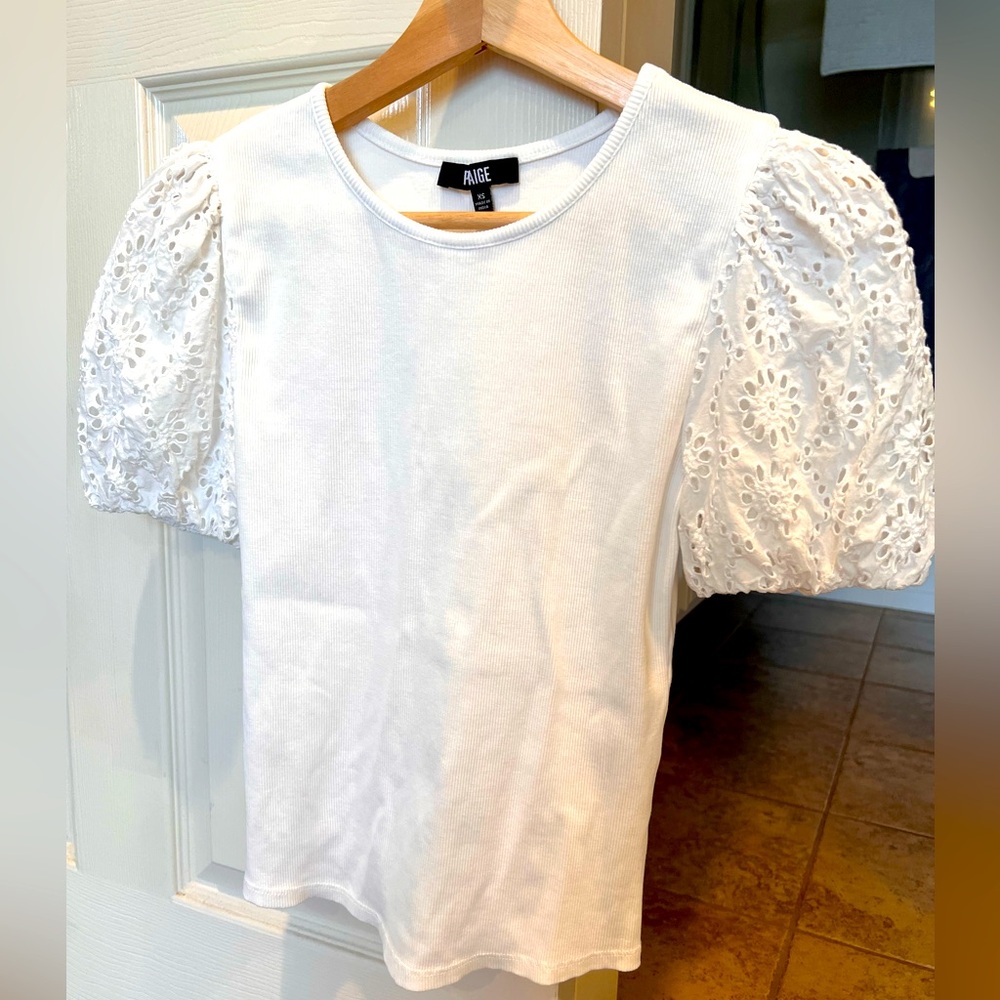 Paige Marina Eyelet Puff Sleeve T-Shirt